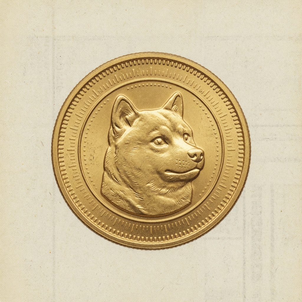 Gold Dogecoin struck on cream paper for the weekend culture page